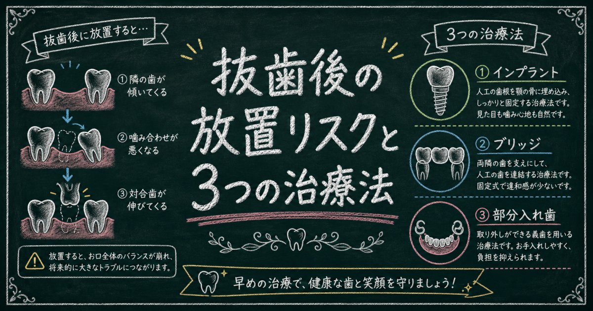 抜歯をそのまま放置する影響とは？生じるリスクと3つの治療法