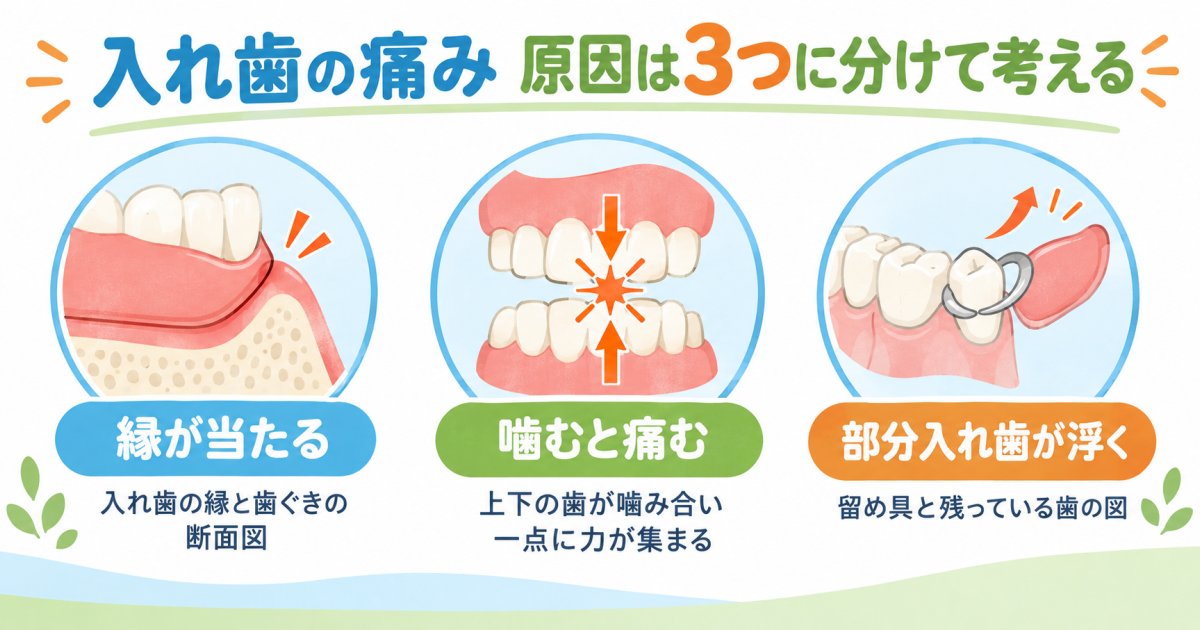 入れ歯が痛い原因は、当たる場所と痛む場面で変わる